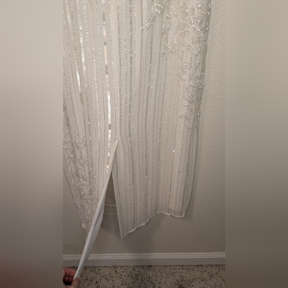Mac Duggal Ivory Sequin Embellished Midi Dress - Picture 13 of 14